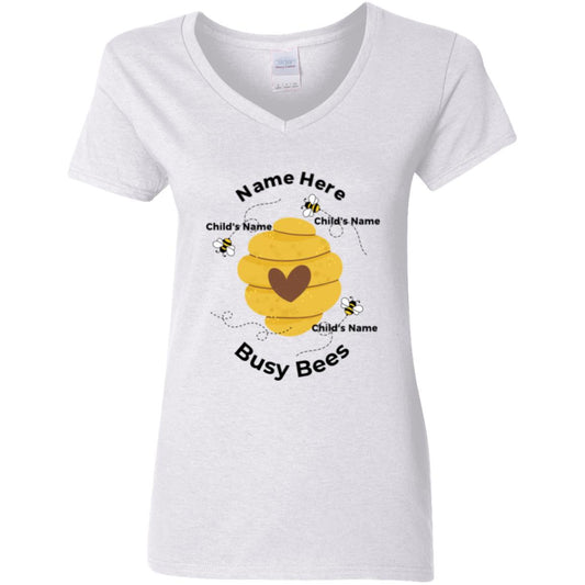 Busy Bee V-Neck T-Shirt For Grandma (3 Grandchild Names)