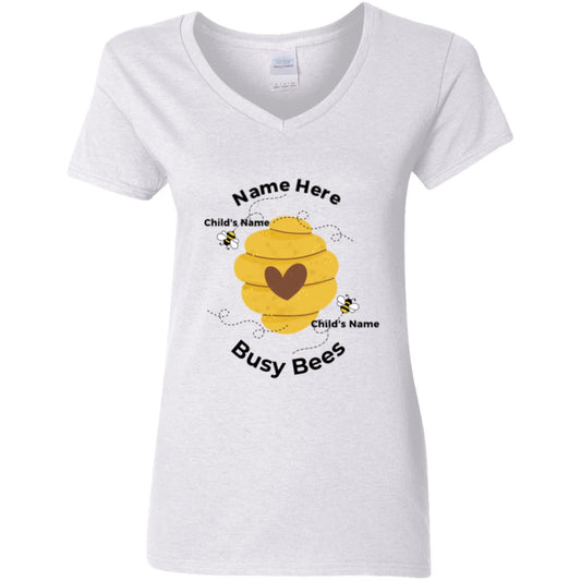 Busy Bee V-Neck T-Shirt For Grandma (2 Grandchild Names)