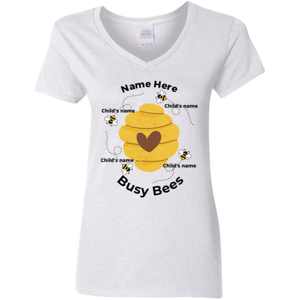 Busy Bee V-Neck T-Shirt For Grandma (4 Grandchild Names)