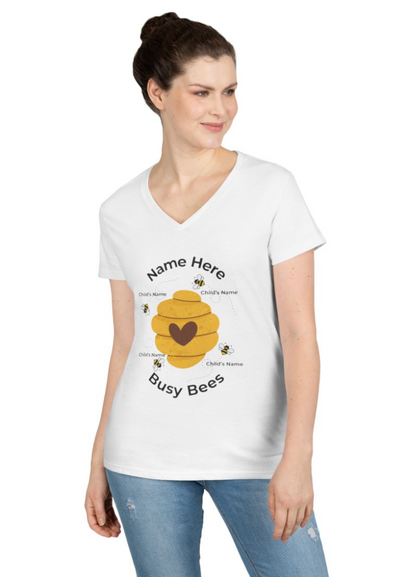 Busy Bee V-Neck T-Shirt For Grandma (4 Grandchild Names)